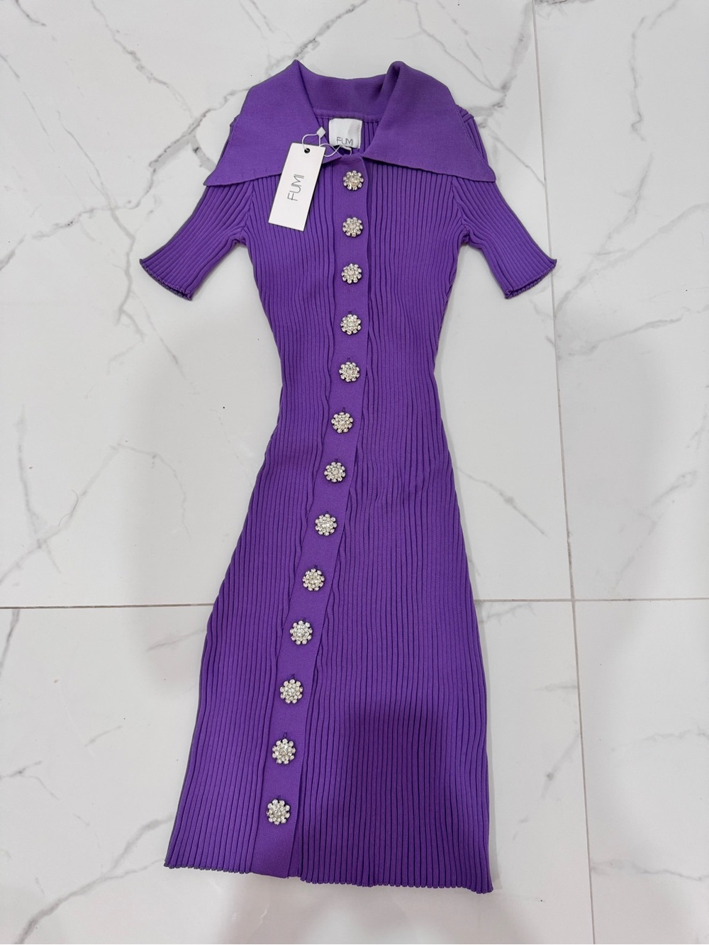Lilac Ribbed Button-Front Mini Dress - Picture 2 of 4